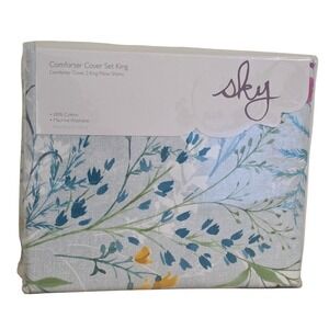 Sky Spring Posies Comforter Cover Set King Blue White Floral 100% Cotton 3pc NEW